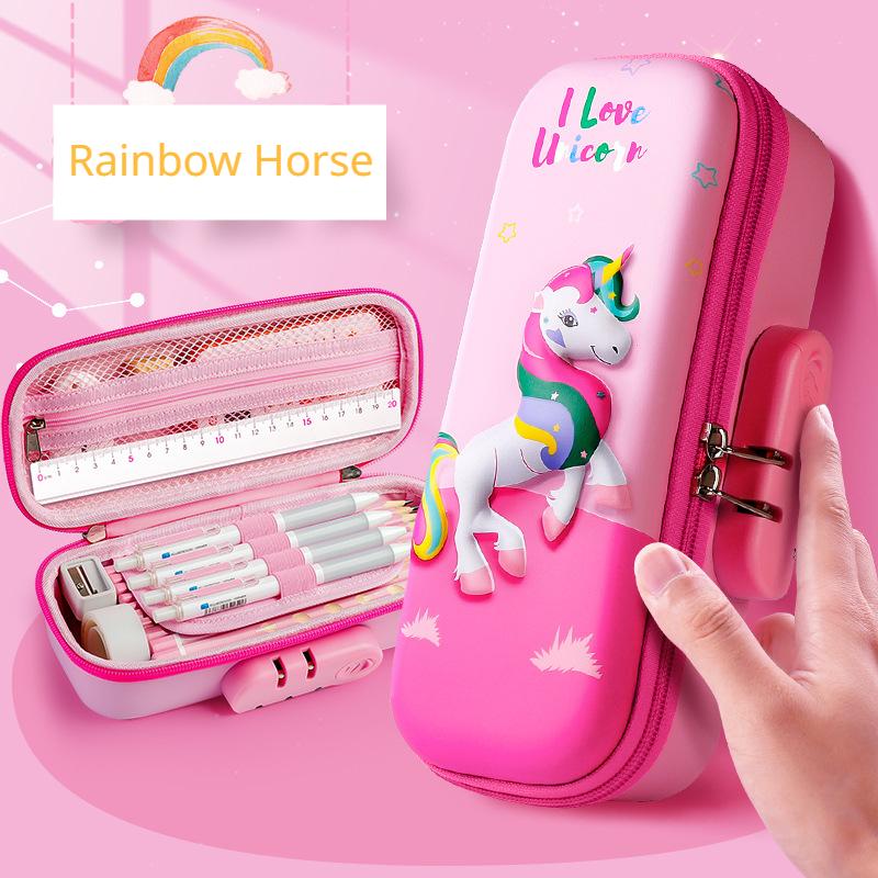 Large Capacity Children's Password Lock Stationery Box, Primary School Pencil Box, Cartoon 3D Three-dimensional Stationery Box, Christmas Gift