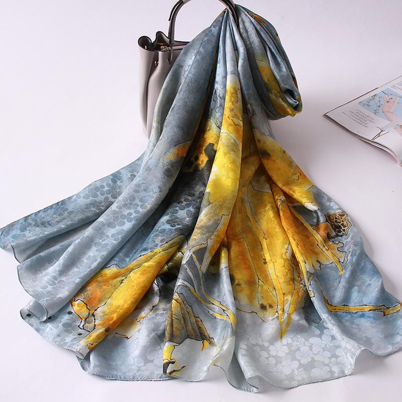 100% Pure Silk Scarf Women Hangzhou Silk Echarpe Shawls Wraps Ladies Foulard Femme Hollow Out Jacquard Natural Silk Scarves Long