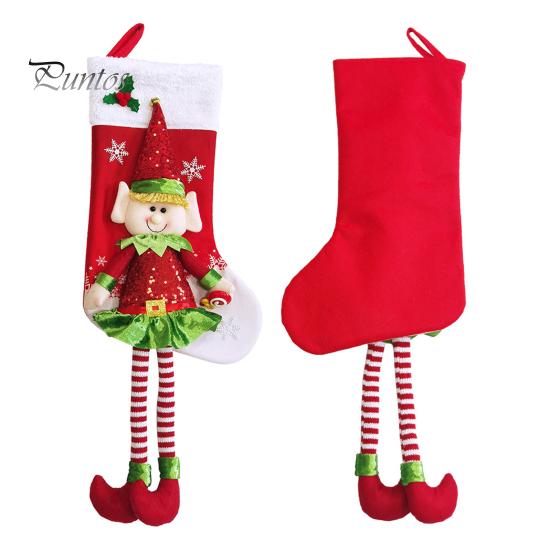 Christmas Stockings 3D Cute Elf Doll Xmas Stocking Decorations Long Legged Elf Hanging Stocking for Candies Toys Gifts