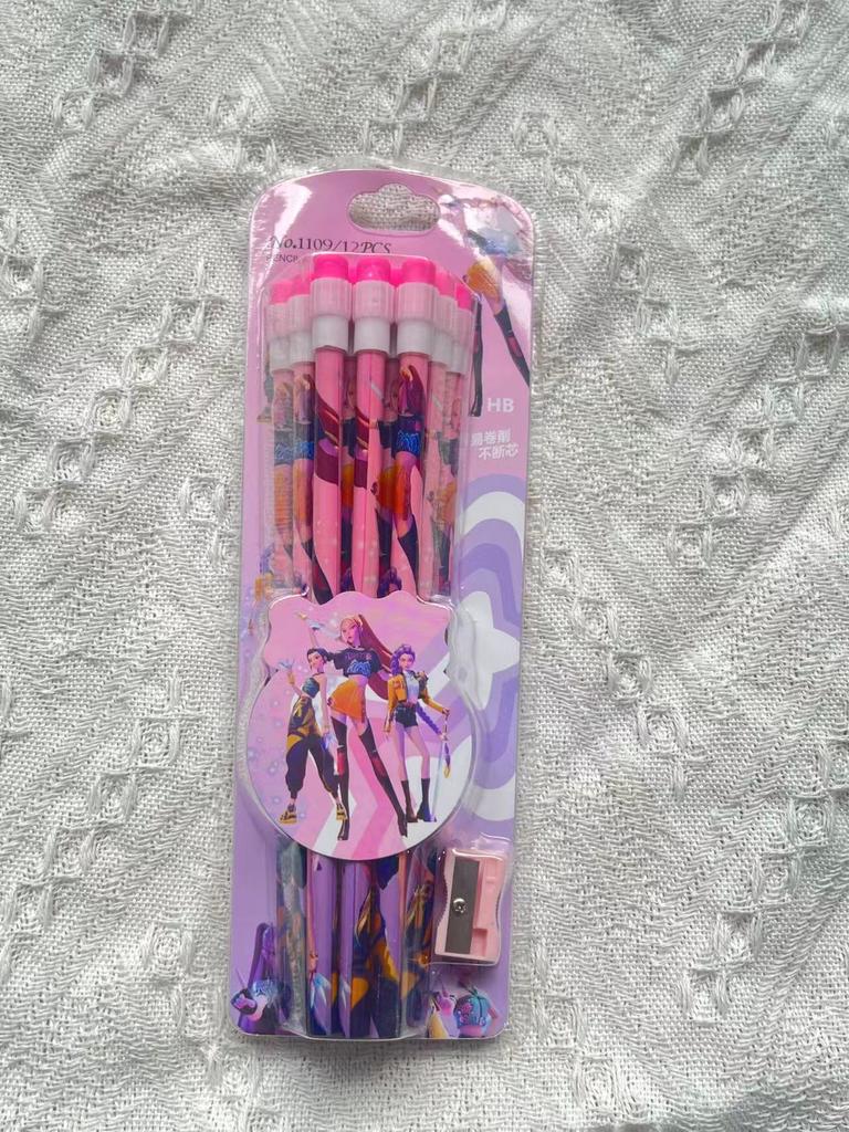 Brand New 12-piece KPOP Pencil Set In Cartoon Style, Perfect for Students, Includes a Pencil Sharpener