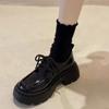 Thick-soled small leather shoes women's spring and autumn new versatile lace-up black single shoes glossy