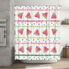 Watermelon Shower Curtain Watercolor Bath Decor For Bathroom Decoration Pink Green Stripe Design Waterproof Fabric Easy Installa