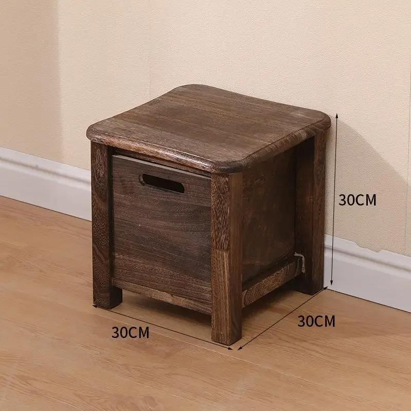 Solid Wood Square Stool with Storage Drawer Sofa Bedside Low Table Change Shoes Bench for Entrance Hallway Ottoman Cabinet
