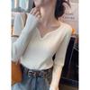 Women's White V-neck Knit Sweater - 2023 Autumn/Winter Korean Slim Fit Fashion Top