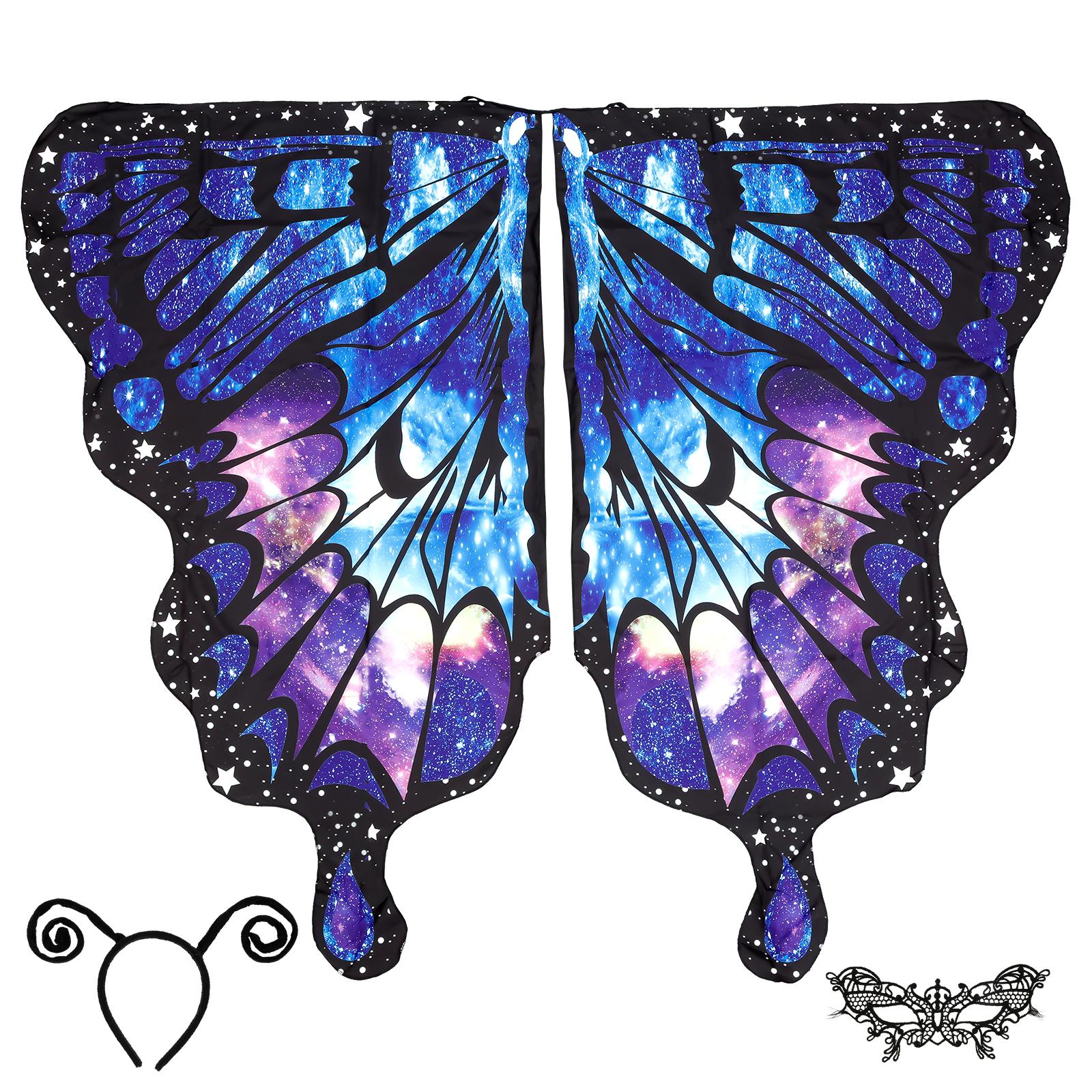 

Adult Colorful Butterfly Shawl with Adjustable Shoulder Strap Fairy Costume Eye Mask Headband for Halloween Christmas Party