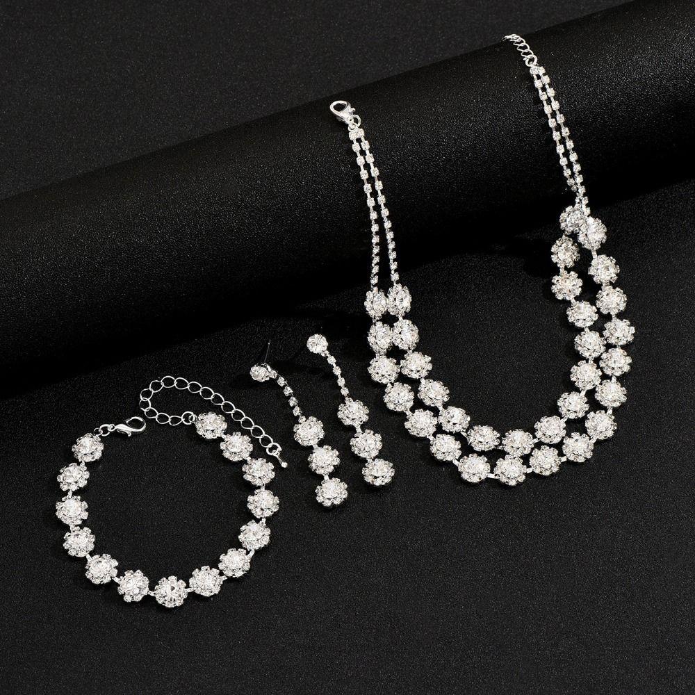 Fashion Shining Jewelry Set Inlay Rhinestone Clavicle Chain Elegant Bracelet  Wedding Engagement