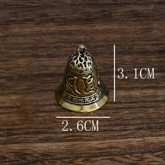 Tibetan Brass Bell with Six-Syllable Mantra, Handmade Retro Bronze Craft, Sandalwood Rope Pendant