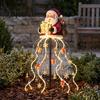 Weather Resistant Christmas Lawn Decor Solar Santa Claus Garden Light, LED Holding Gift Box Yard Stake Winter Wonderland with Cascading String Lights