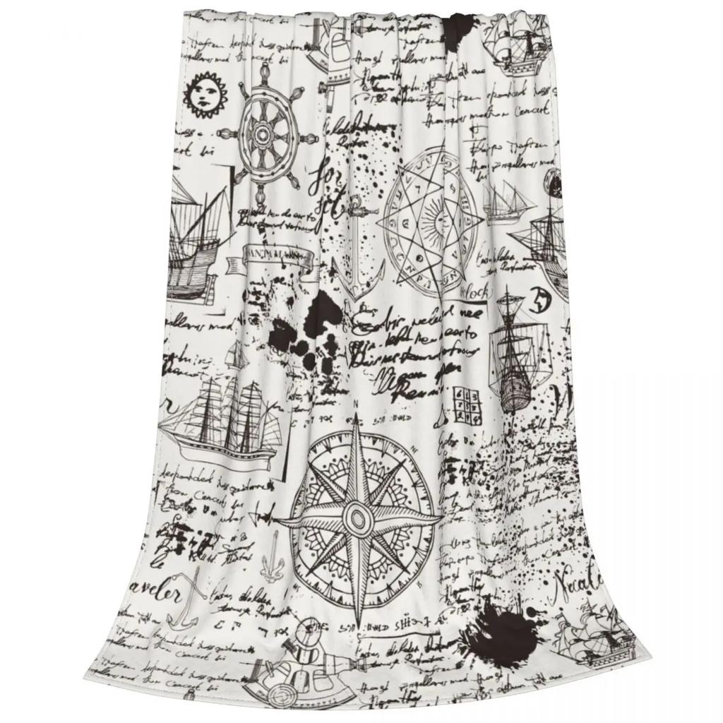 Retro Anchor Nautical Symbols Flannel Blankets Funny Throw Blanket for Bed Sofa Couch Bedspread