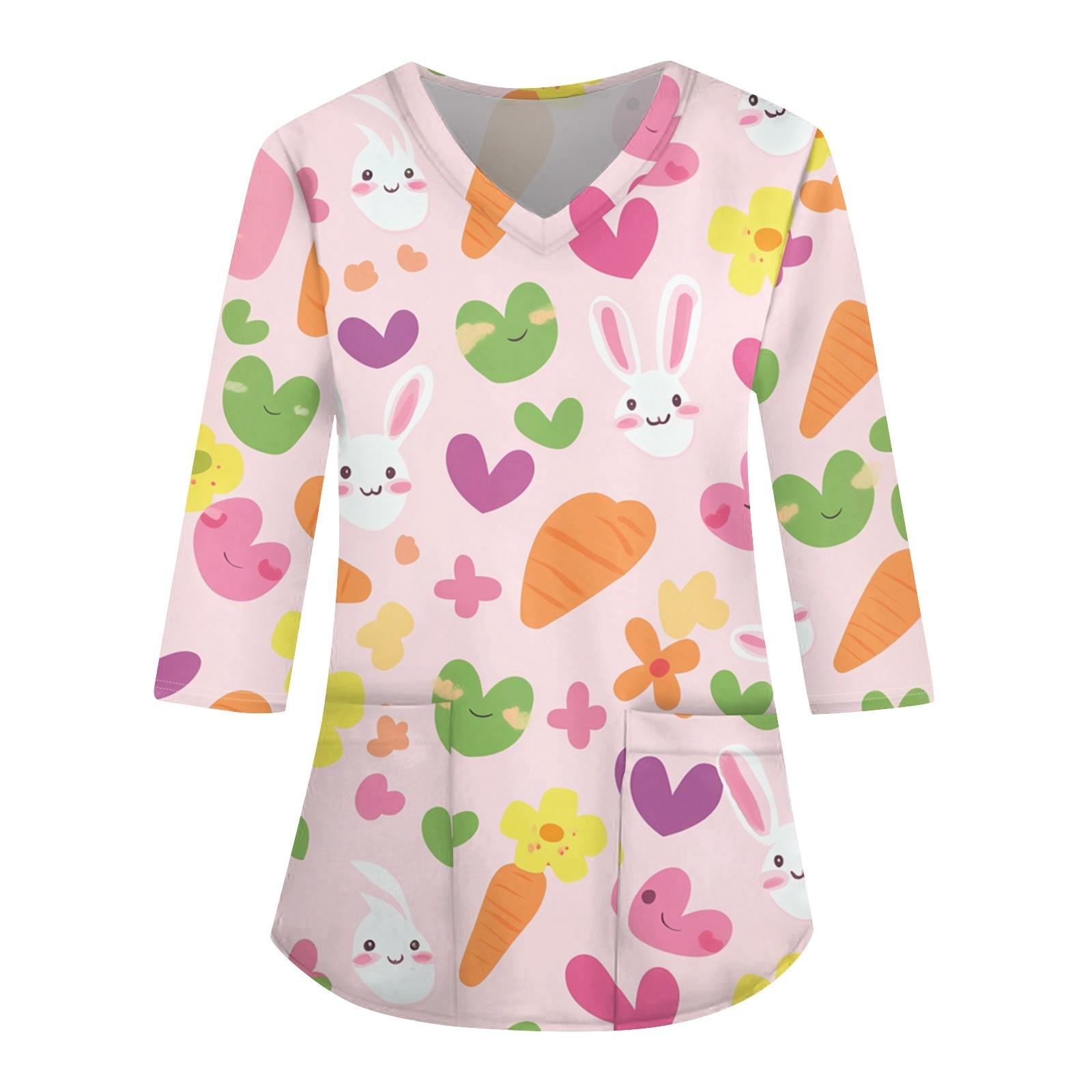 

Модная женская рабочая одежда с v-образным вырезом и рукавами 3/4, свободные топы с карманами и принтом M