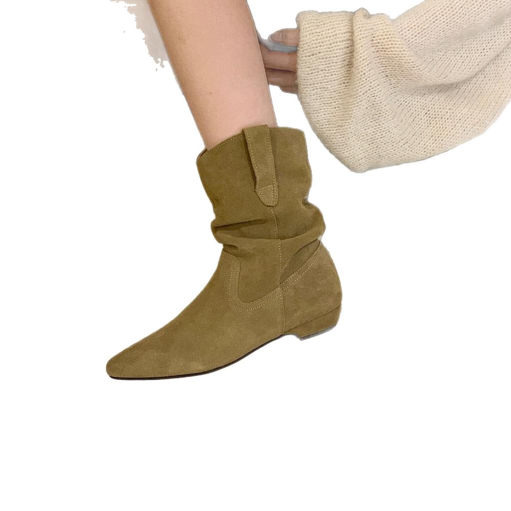 Wersja ze skóry bydlęcej! Retro buty kowbojskie z niskim obcasem i szpicem damskie jesienno-zimowe nowe buty Martin uniwersalne cienkie buty