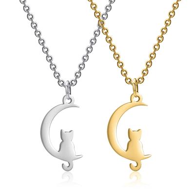 Kat op de Maan Hanger Ketting voor Vrouwen Mannen Roestvrij Staal Sieraden Cadeau