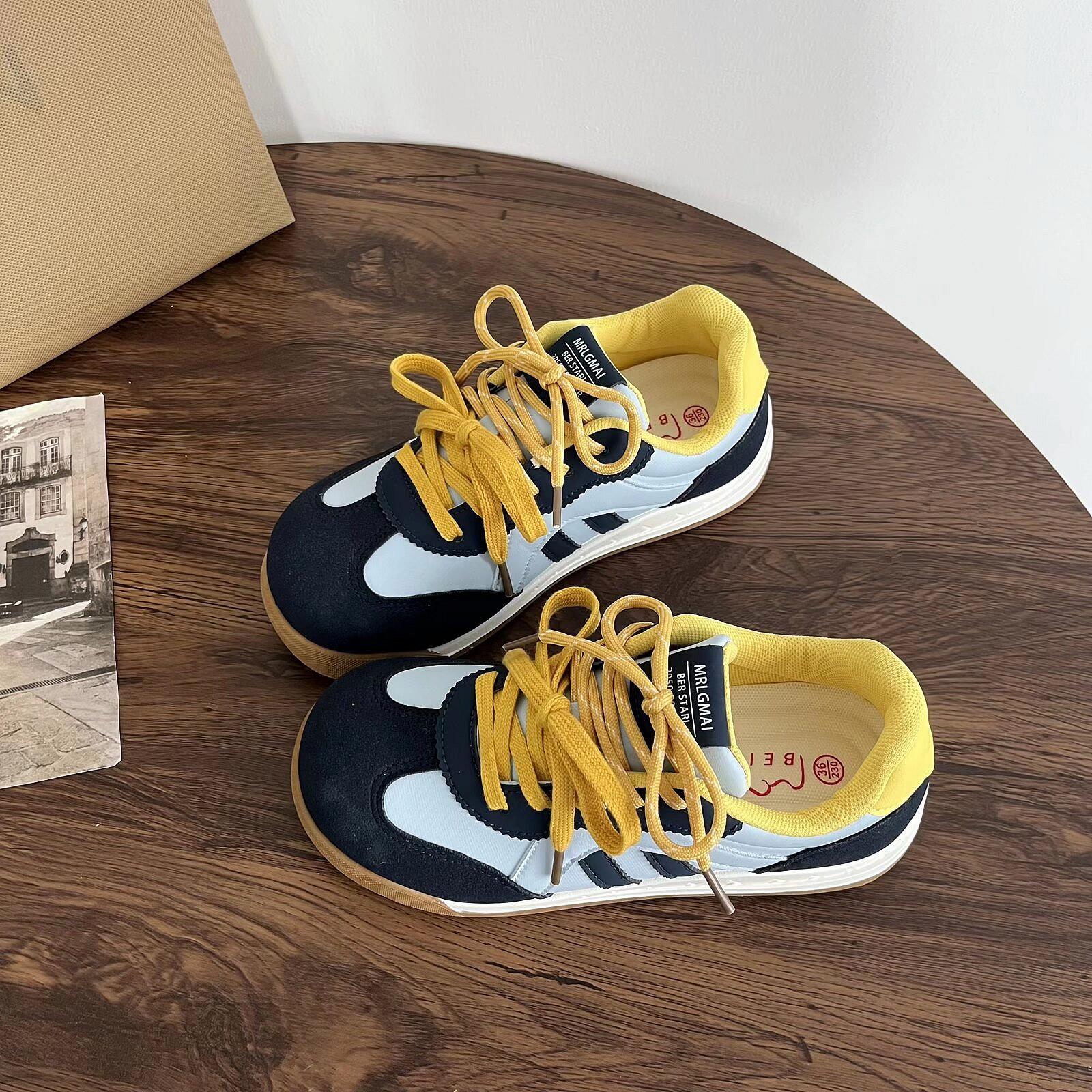 

2025 Women s German Training Shoes - Spring/Autumn Korean Style, Color Block, Flat Round Toe, Casual Sport Board Shoes. 37 жёлтый/синий