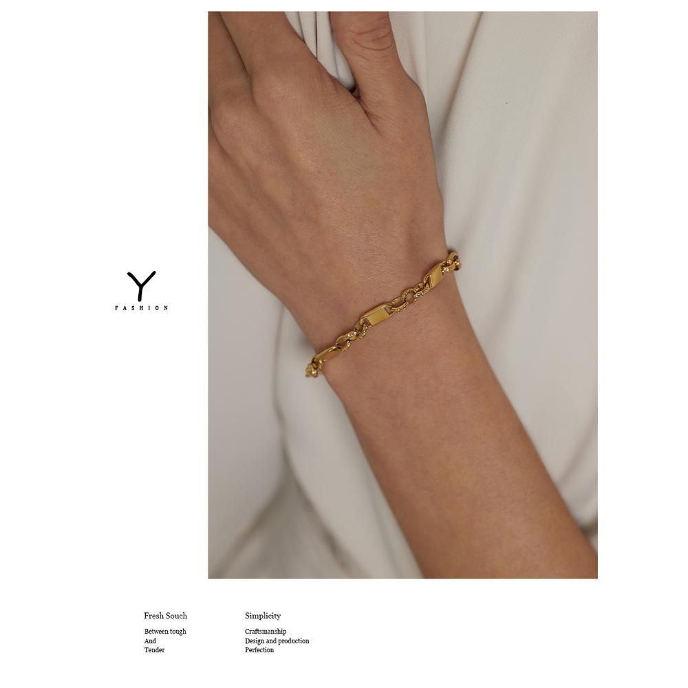 Yhpup Stainless Steel Jewelry Minimalist Chain Golden Bracelet Elegant Natural Pearl Metal Texture for Women Bijoux Femme Gift