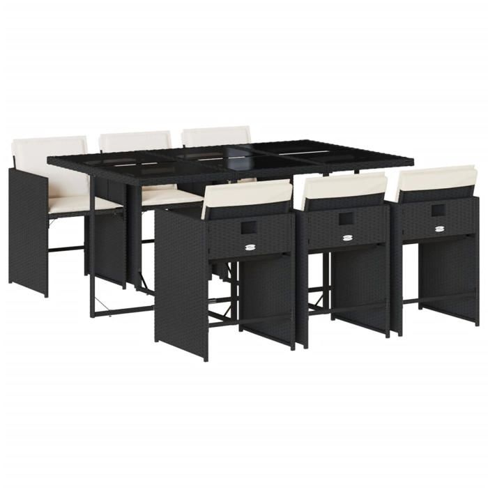 VidaXL Ensemble à manger de jardin coussins 7pcs Noir Résine tressée 3277853