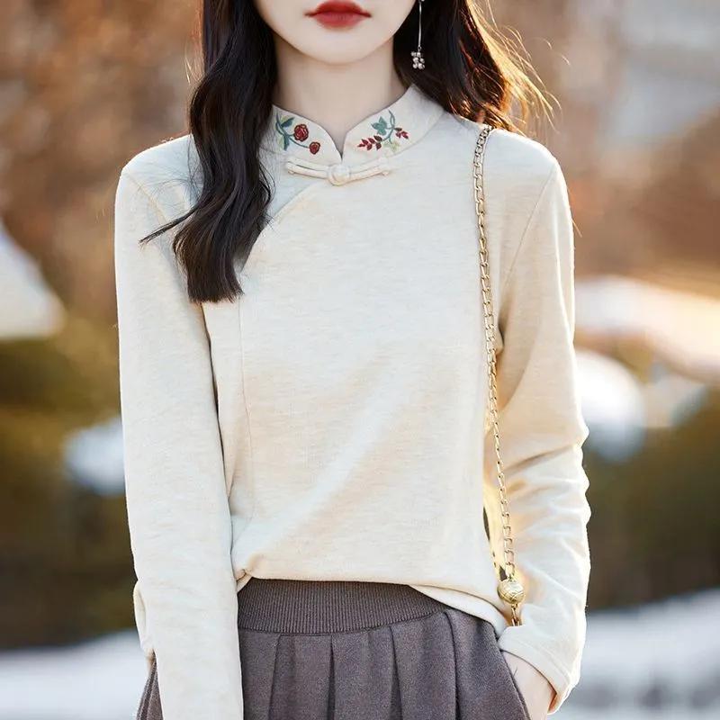 New Chinese-style German Velvet Base Shirt for Women's Half Turtle Neck Autumn and Winter New Loose Versatile Top