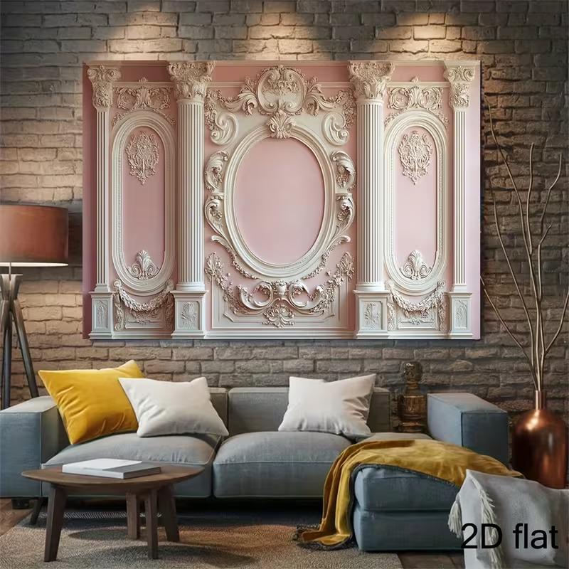 

2D Pink Baroque Wall Backdrop - Ornate White Plaster Photography Background Banner for Party Decor 47.2x31.5inch/120*80cm