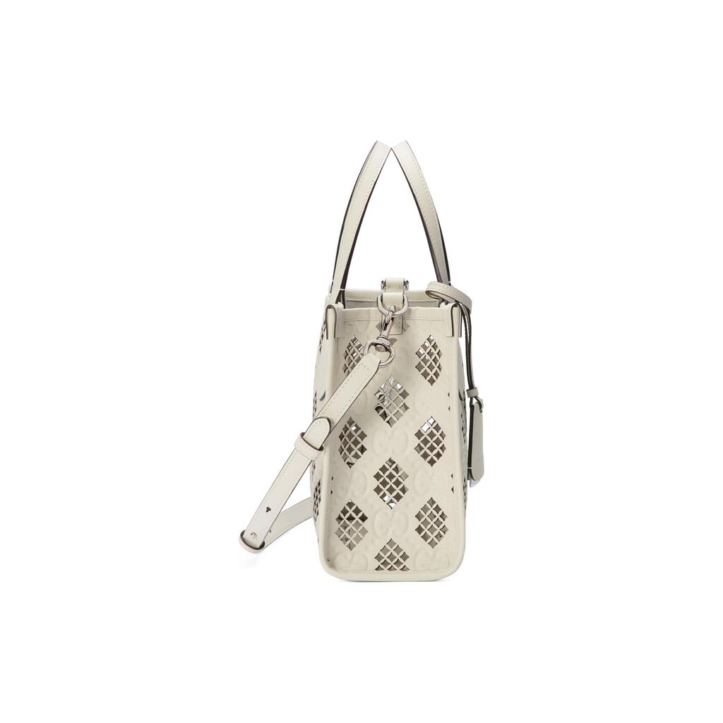 Gucci GG Embossed White Leather Cutout Detail Tote Bag With Removable Shoulder Strap For Unisex Luxury Daily Use