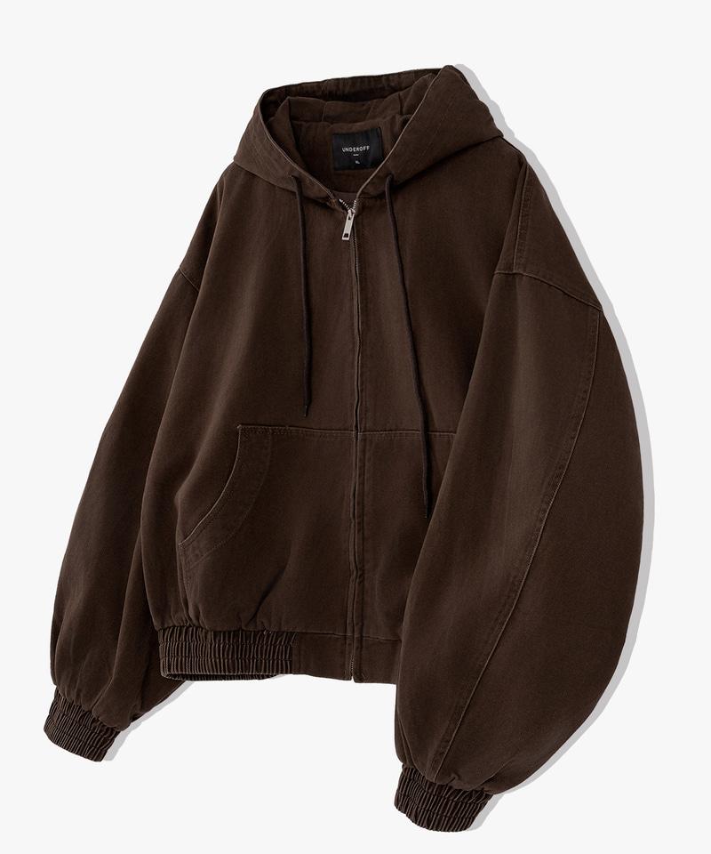 Underoff Crop Hooded Zip-Up Work Jacket Brown