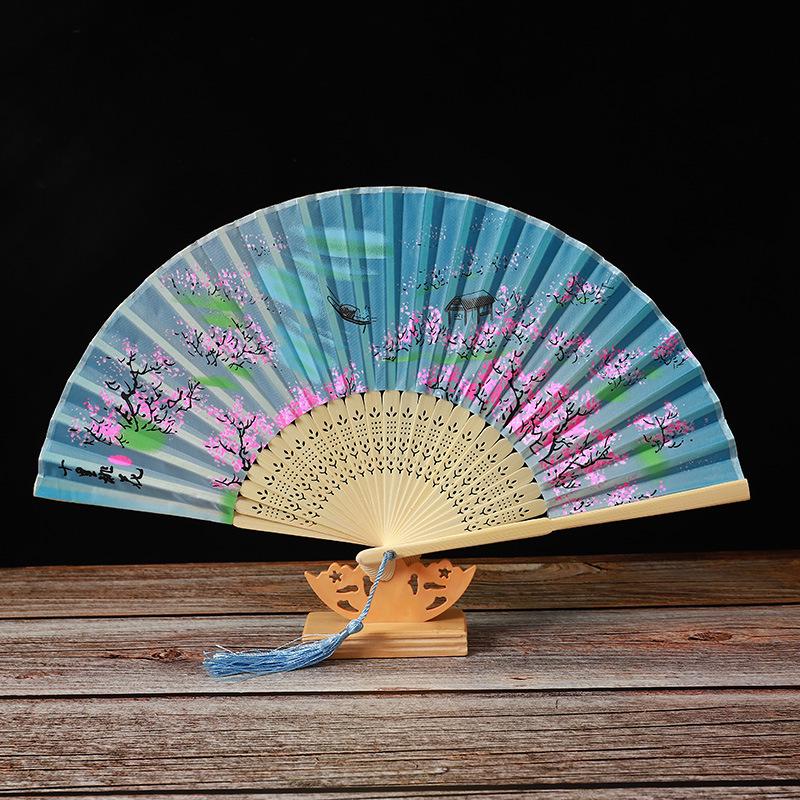 Bamboo Folding Fan, Green Smile Design, Women’s Elegant Dance Fan, Perfect Student Gift