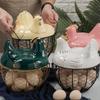 Cute Hen-shaped Egg Storage Basket Metal Wrought Iron Egg Basket with Lid Kitchen Food Debris Storage Container Home Decoration
