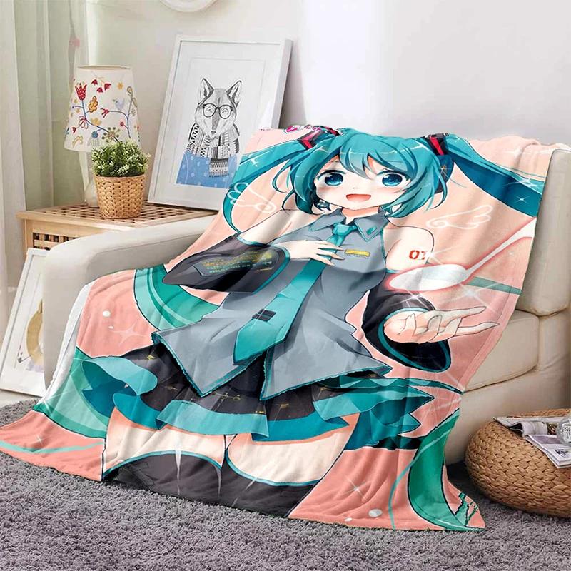 3D M-MIKUS Music VOCALOID Cartoon Girl Soft Plush Blanket,Flannel Throw Blanket for Living Room Bedroom Bed Sofa Cover Gift