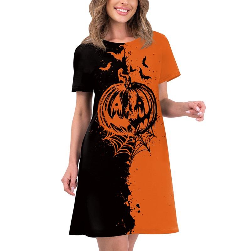 

Halloween Costume New Women s Dress Pumpkin Digital Printing Large Size Casual Dress Children S