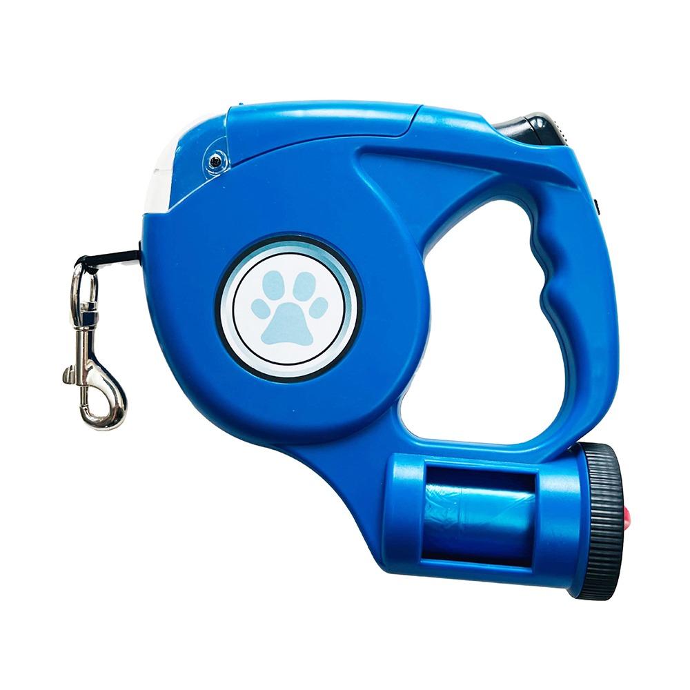 Plastic Automatic Retractable Dog Leash With Garbage Bag Adjustable LED Dog Leash Anti-Slip Handle Extendable синий