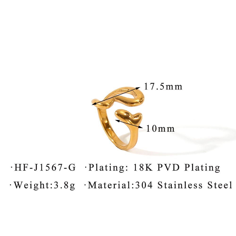 European & American Titanium Steel Heart Hollow Double-Headed Versatile Open Ring, 18K Gold Plated