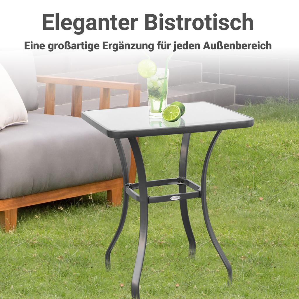 Gartentisch Bistro Tisch Glastisch Sicherheitsglas+Metall Schwarz L68,5xT68,5xH84cm