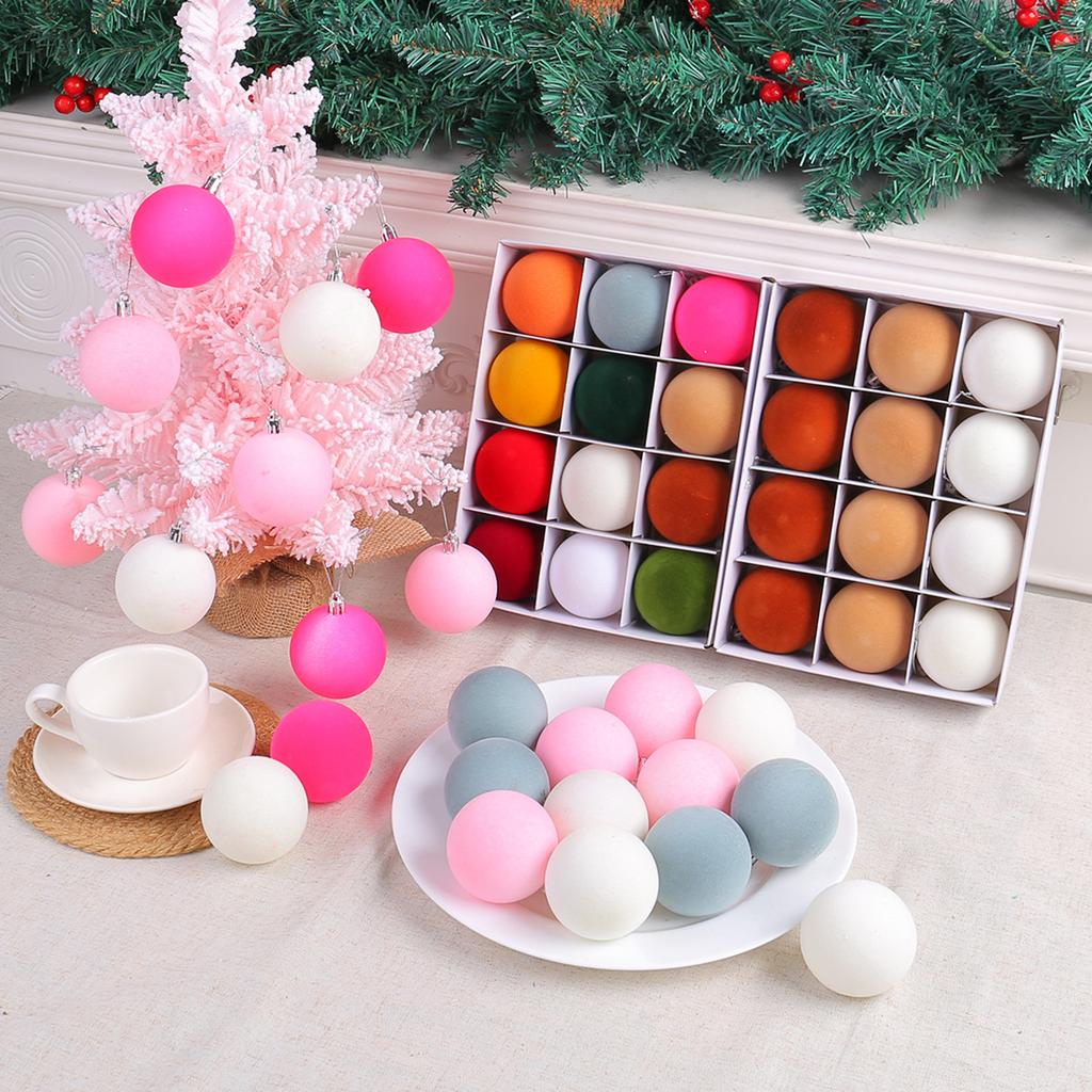 Set of 12 Velvet Touch Christmas Ornaments Lightweight 6CM Flocked Christmas Balls for Office and Home Ambiances