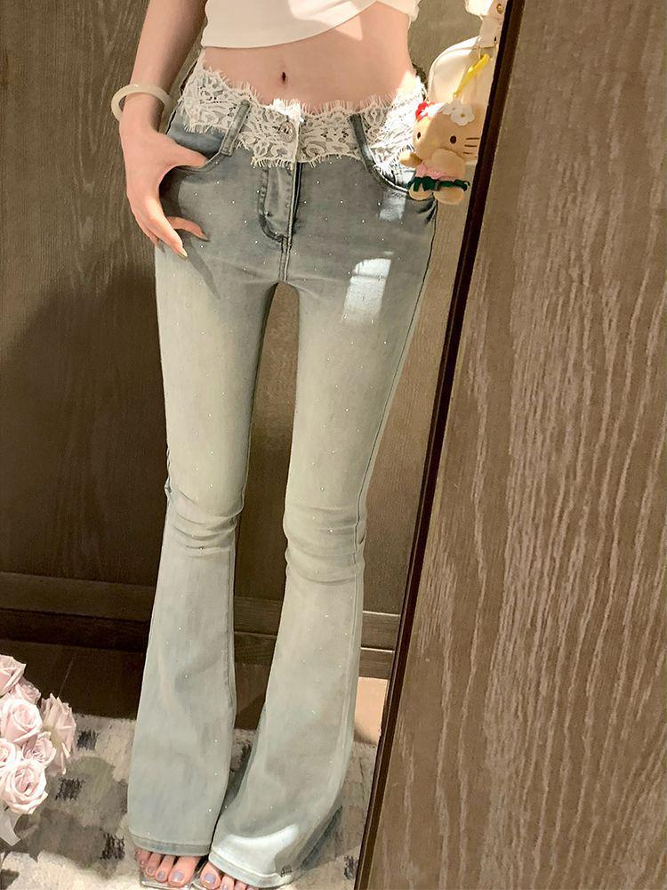 Dambyxor med strass, slimmande, hög midja, utsvängda ben - Extralånga, stretchiga, sommar 2025