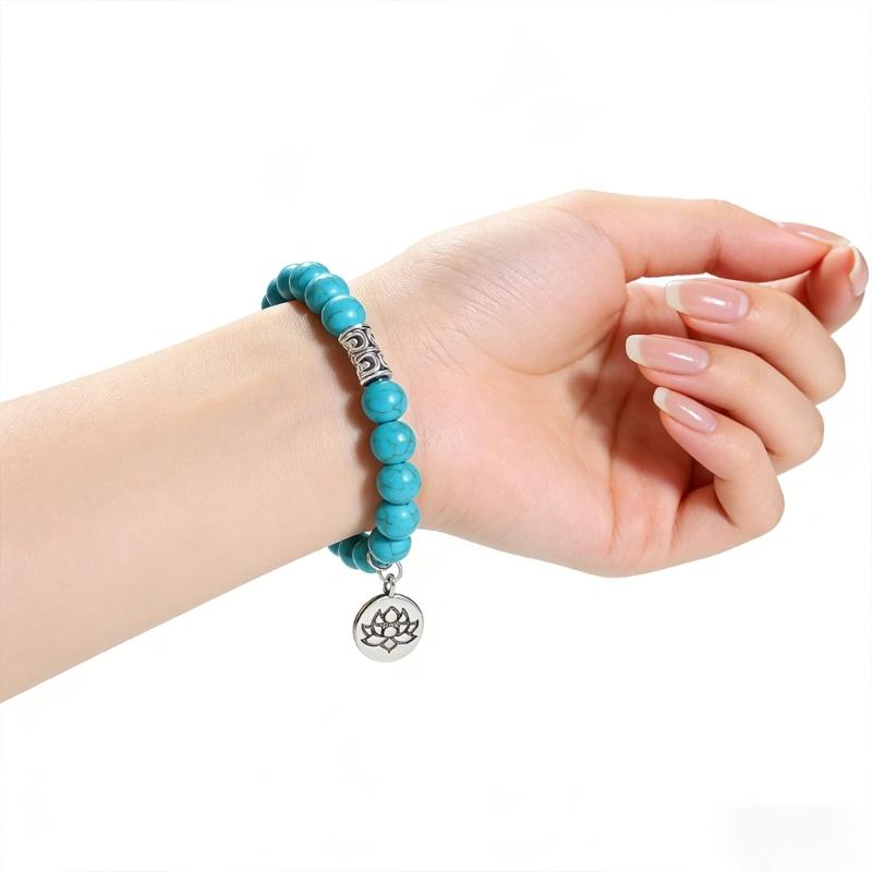 Stylish Adjustable Elastic Buddhas Bead Bracelet with Lotuses Charm Stretch Wristchain Accessories For Women Men
