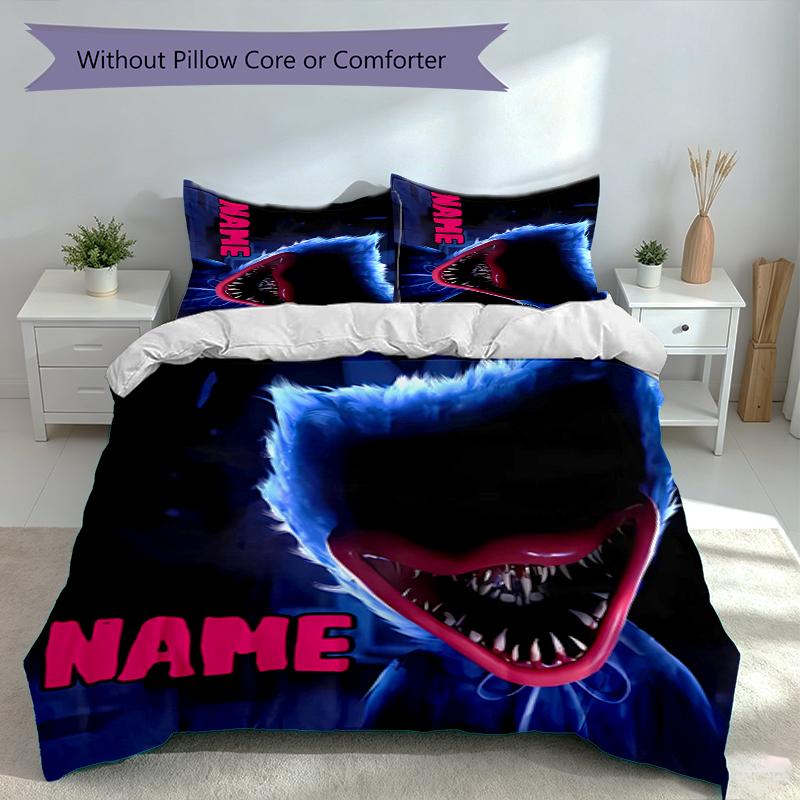 3pcs Custom Name Poppy Playtime Bedding Set,Includes 1 Duvet Cover and 2 Pillowcases,All-season Bedroom Decor