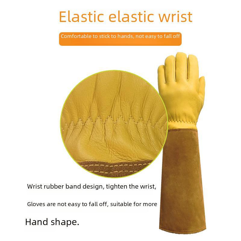 Anti-Thorn Cowhide Gardening & Beekeeping Gloves - Long, Durable, Protective