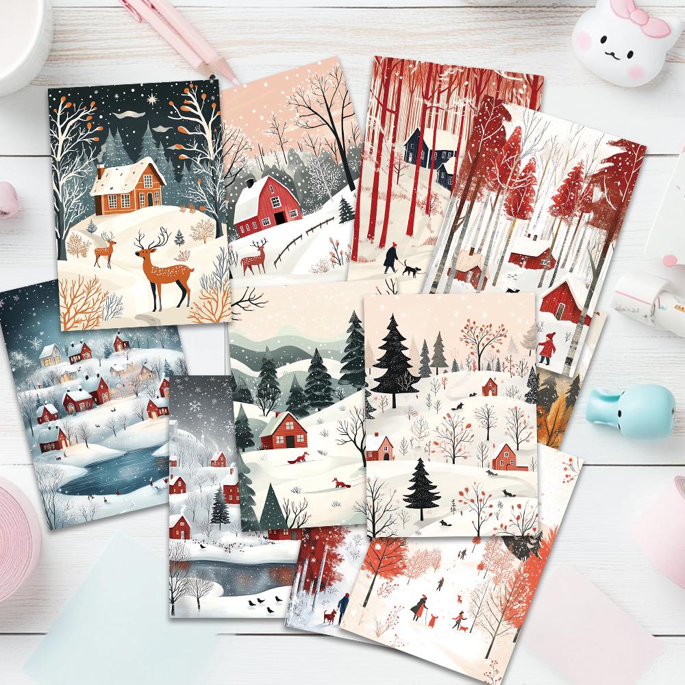 32pcs, Winter Snow Postcards, Room Decoration Stickers, Brochure Material, Souvenirs, Collectibles and Mailing