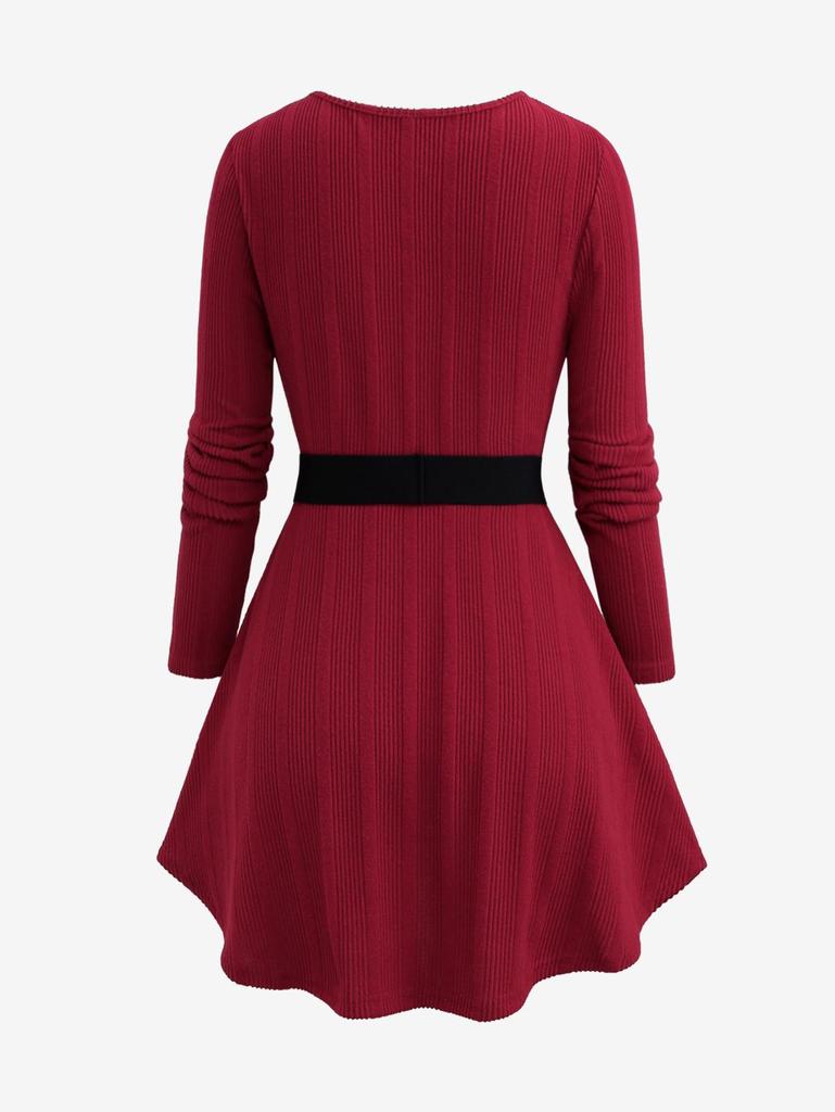 Rosegal Pluss Størrelse Nedbrettskrage Ribbestrikket Glidelås O-ring Spenne Belte Strikket 2 i 1 Topper