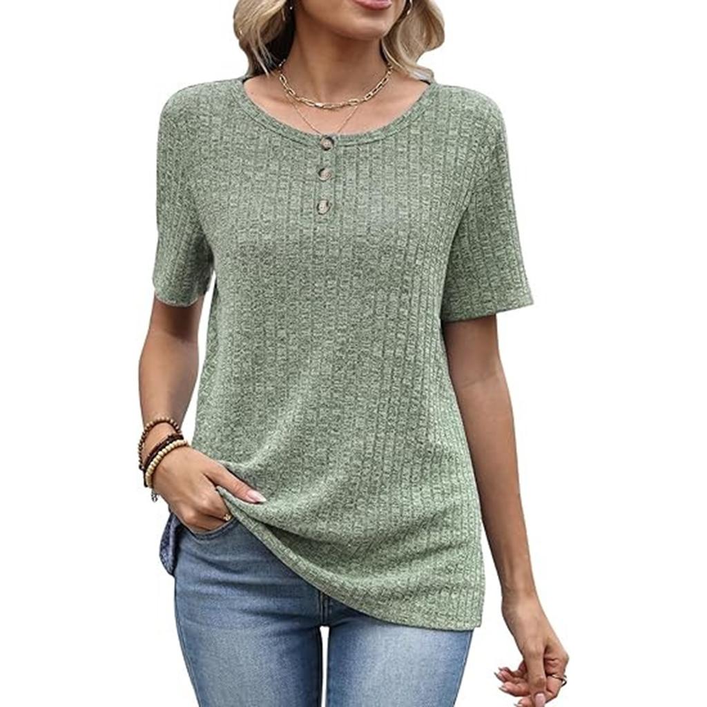 Women's Fashionable Casual Color Round Neck Short,sleeved Loose Top