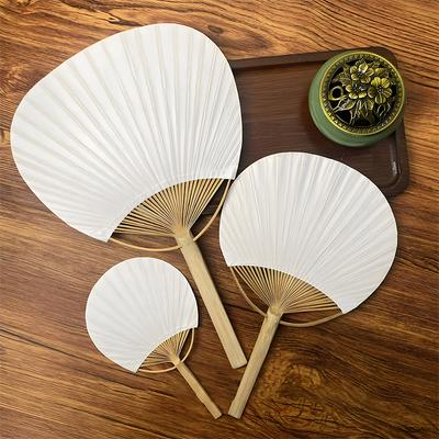 Saf Beyaz Bambu Saplı Boş Kaligrafi Resim Boş Grup Yelpaze Beyaz Yelpaze Yaz