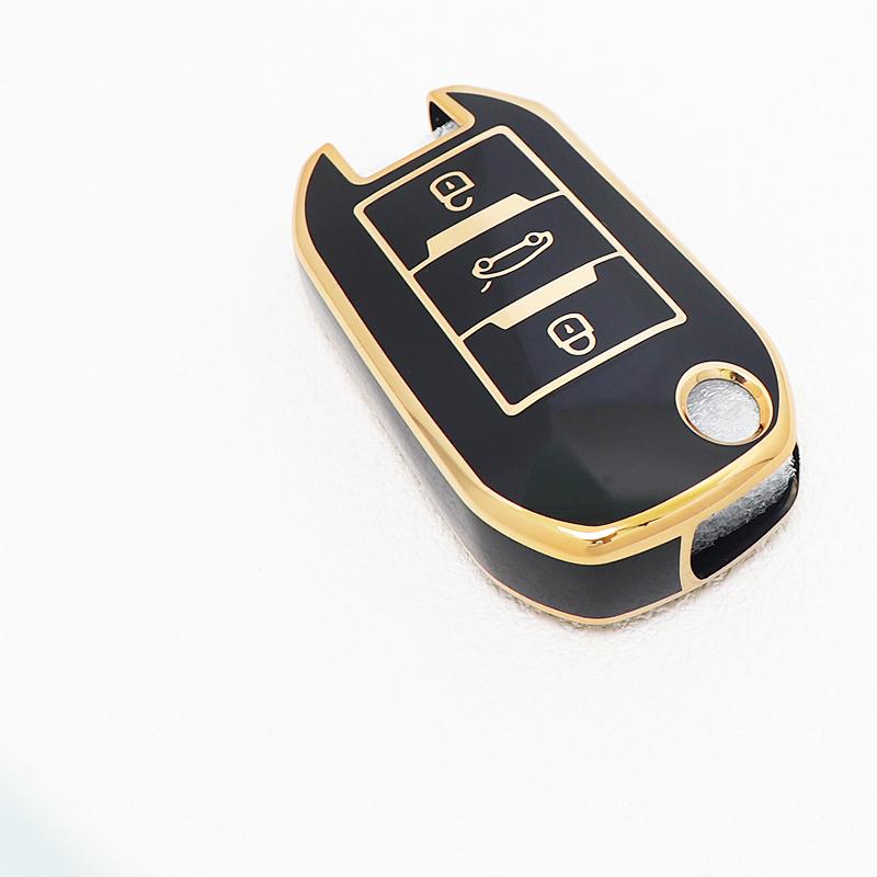 Gold Edge TPU Auto Keyless Protector For Citroen C3 C4 C5 Cactus C6 C8 Car Key Case Cover Fob For Peugeot 508 2008 3008 5008 208 301 307 308
