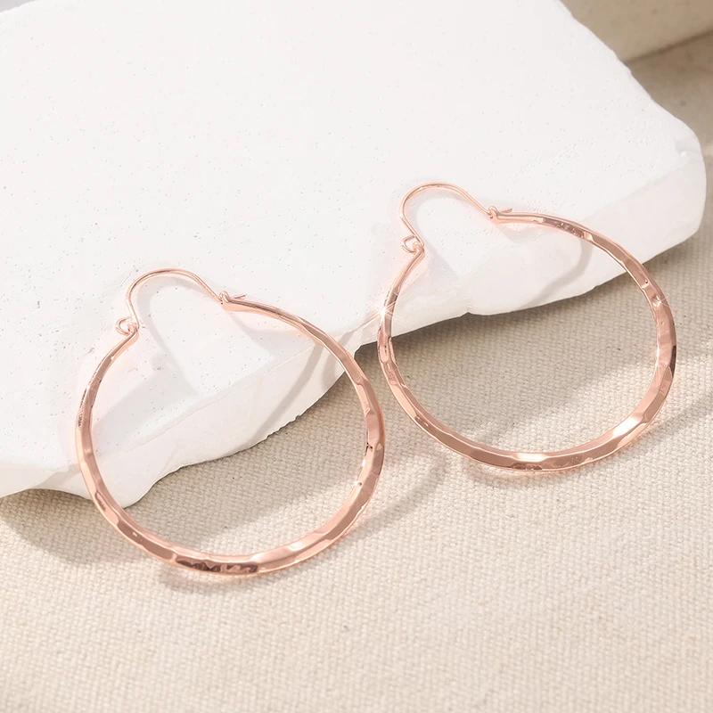 Concise Hand Hammered Pattern Large Round Hoop Earrings for Women Exquiaite Party Vocation Earrings Jewelry Accessories