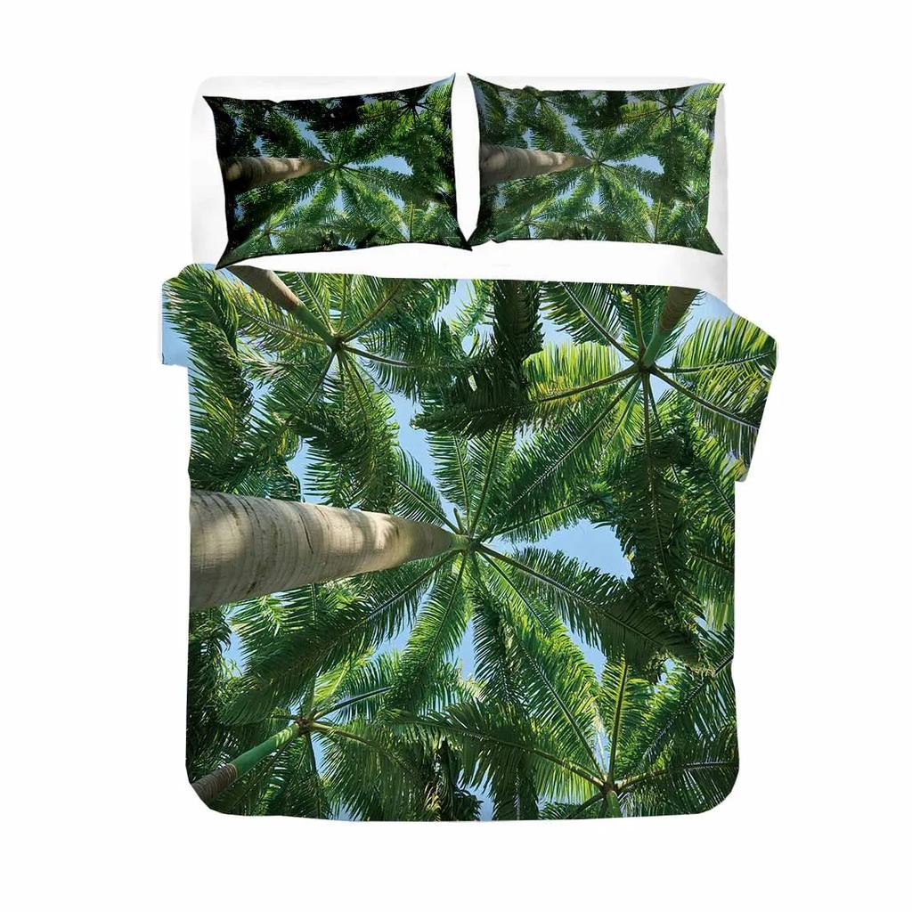 Breathable Durable Queen King Quilt Comforter Scenery Tree Bedroom Beach Ocean Bed Linens Bedclothes Size Sets