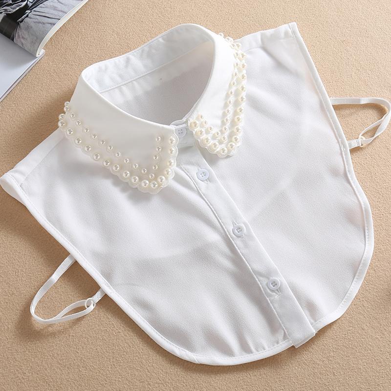 Perfect Match White Detachable Collar For Women New Ladies Tie Beaded False Fake Collar Shirt Black Removable Nep Blouse Kraagie Faux Col