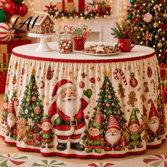 Wrinkle Free Table Cloth for Celebration Christmas Skirt 70.9×29.5 Inch Apron with Santa Gnome Reindeer Buffalo Reusable Cover Dining Plaid
