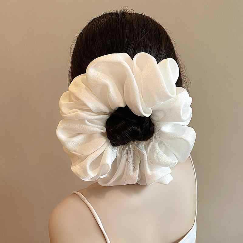Elegant Korean Blue Striped Lace Trim Scrunchie
