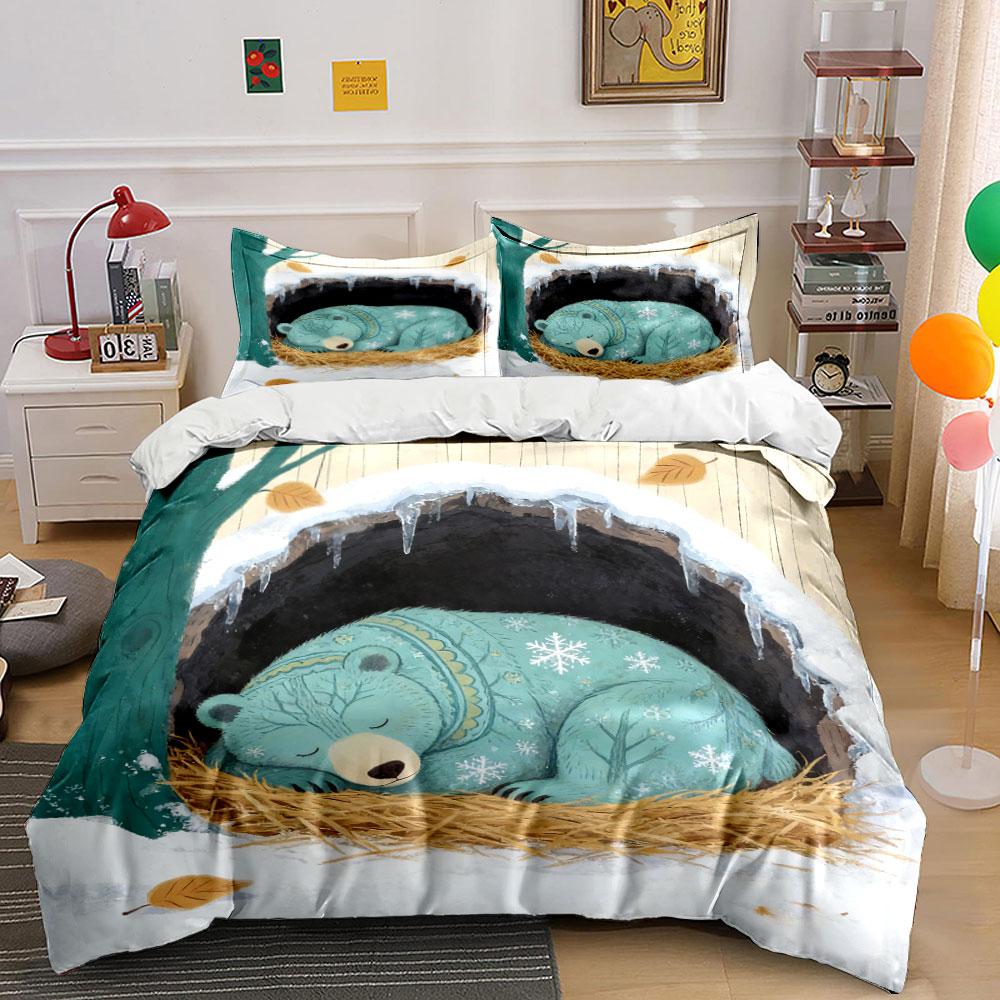 Winter Bear Decor Set – Cozy And Cute Soft Comfortable Duvet Cover Bedding Set Included 1*Duvet Cover & 2*Pillowcases, Gift