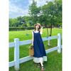 Blue Plaid Summer Sleeveless Dress French Literary Style Mori Retro Small Fresh Holiday Suspender Vest Long Dress