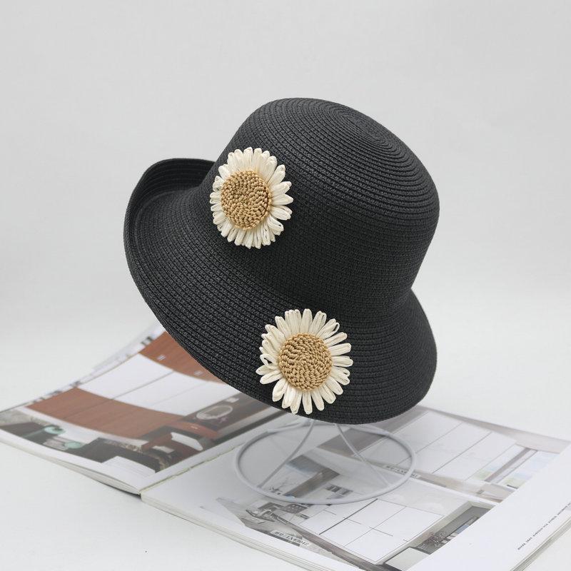 2022 Spring/summer New Handmade Sunflower Straw Hat South Korea Leisure Fisherman Hat Large Rim Fashion Ladies Travel Hat