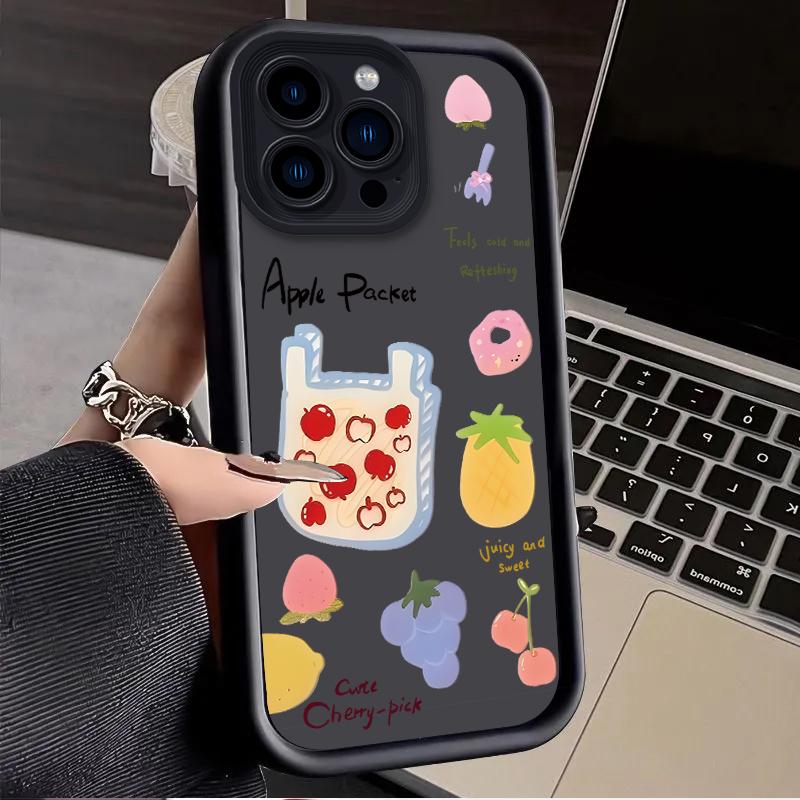 Fresh Fruit Graffiti Series Strawberry Apple Case for iPhone 17 Air 16 E 15 14 Plus 13 12 Mini 11 Pro Max Dustproof Soft Cover