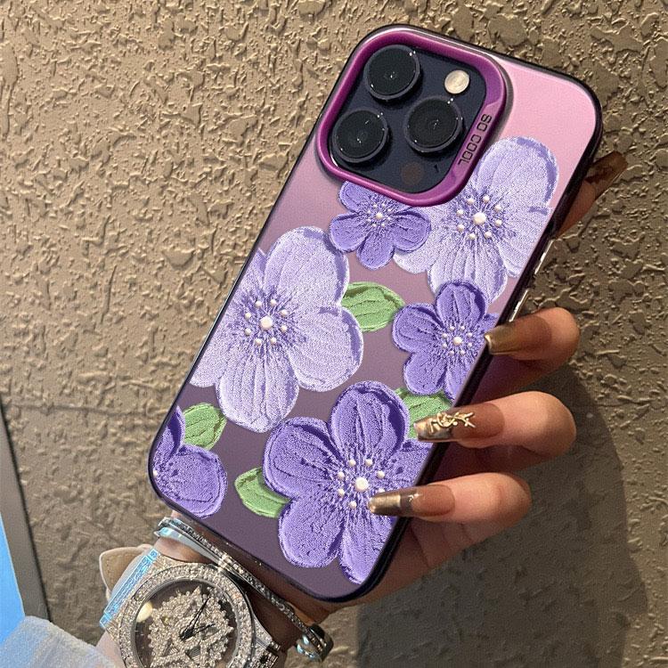 Stylish Laser Phone Case For iPhone 14 15 16 Plus Pro Max 17 11 12 13 Mini Pro Max Oil Painting Flower Cute Floral Back Covers